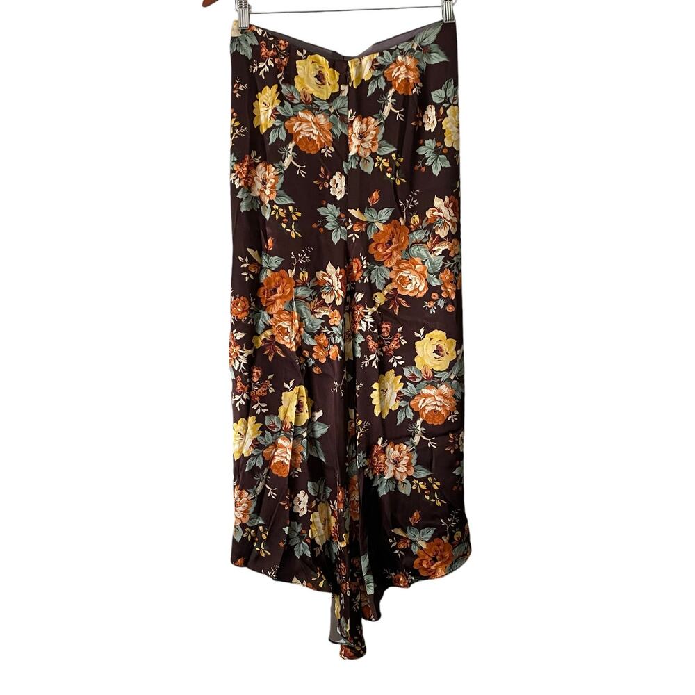 Veronica Beard Pixie Floral Ruched Silk Midi Skirt US 6 Brown Roses Cocktail - Picture 12 of 14
